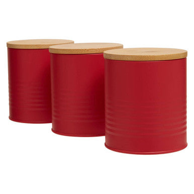 Orsina Alton Red Kitchen Canisters – Set of 3 Embossed Food Storage