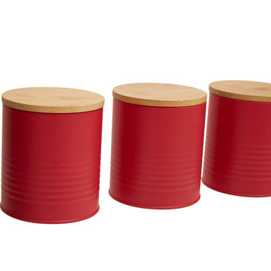 Orsina Alton Red Kitchen Canisters – Set of 3 Embossed Food Storage