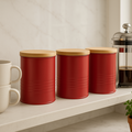 Orsina Alton Red Kitchen Canisters – Set of 3 Embossed Food Storage