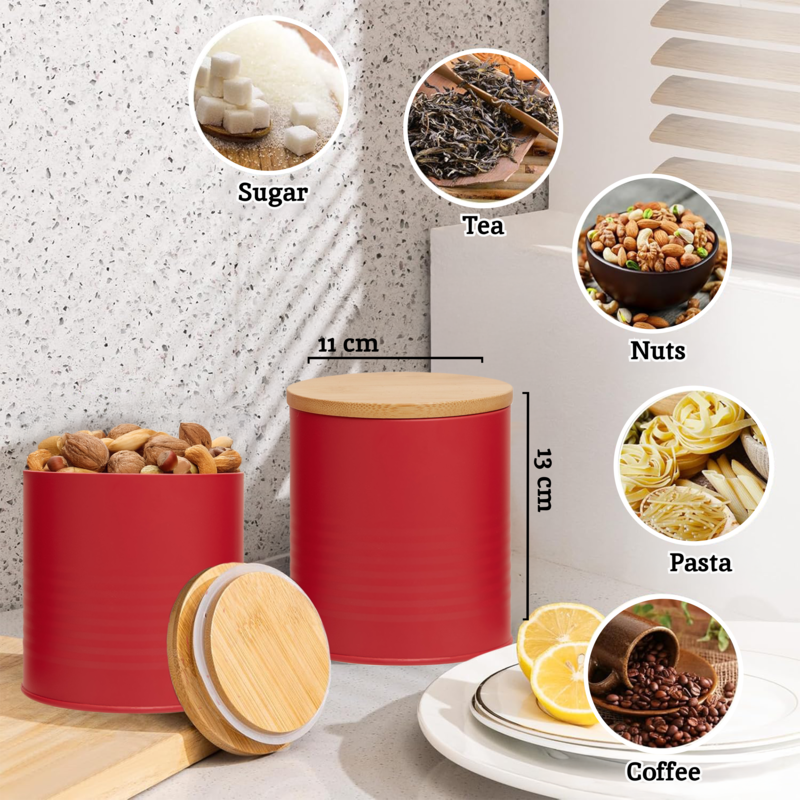 Orsina Alton Red Kitchen Canisters – Set of 3 Embossed Food Storage