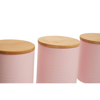 Orsina Alton Pink Kitchen Canisters – Set of 3 with Bamboo Lids
