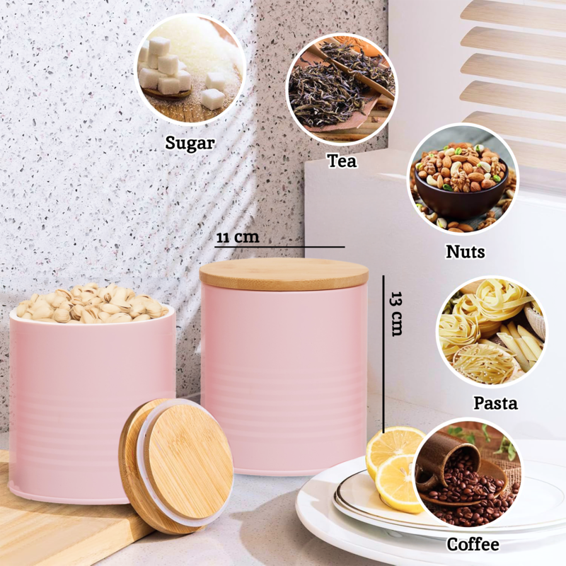 Orsina Alton Pink Kitchen Canisters – Set of 3 with Bamboo Lids
