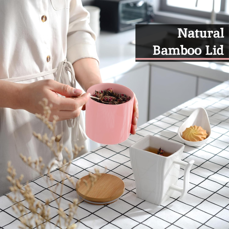 Orsina Alton Pink Kitchen Canisters – Set of 3 with Bamboo Lids