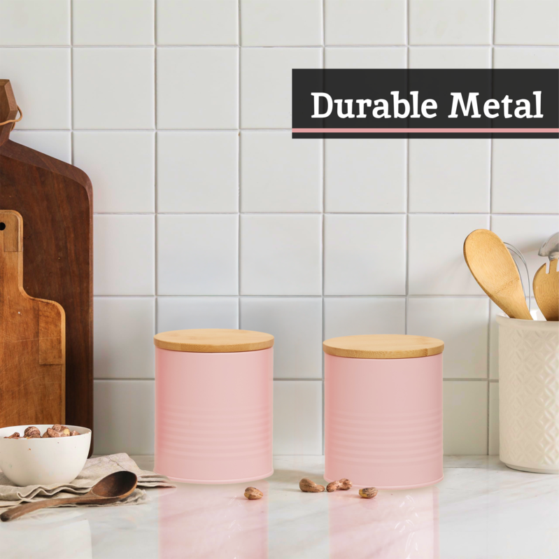Orsina Alton Pink Kitchen Canisters – Set of 3 with Bamboo Lids