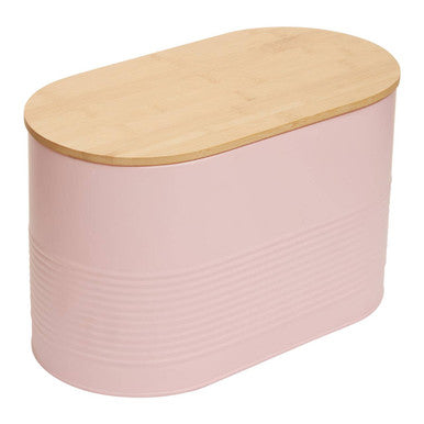 Orsina Alton Pink Bread Bin – Oval Metal Storage with Bamboo Lid