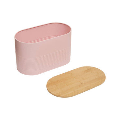 Orsina Alton Pink Bread Bin – Oval Metal Storage with Bamboo Lid