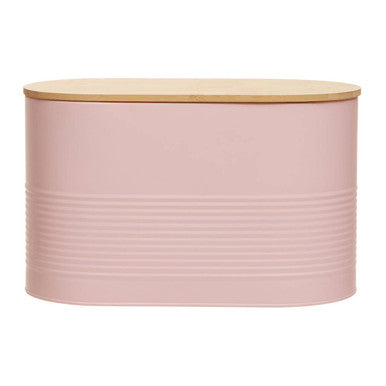 Orsina Alton Pink Bread Bin – Oval Metal Storage with Bamboo Lid