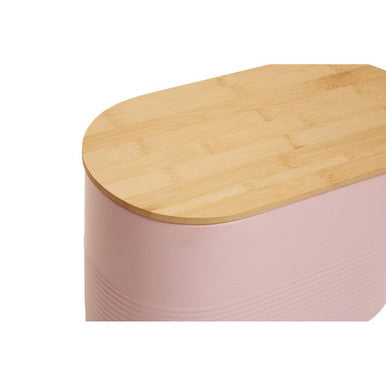 Orsina Alton Pink Bread Bin – Oval Metal Storage with Bamboo Lid