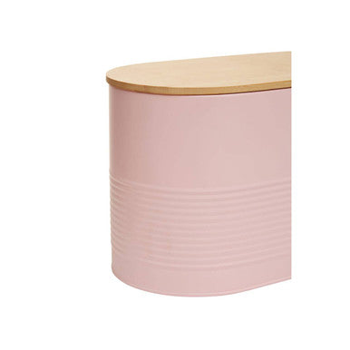 Orsina Alton Pink Bread Bin – Oval Metal Storage with Bamboo Lid
