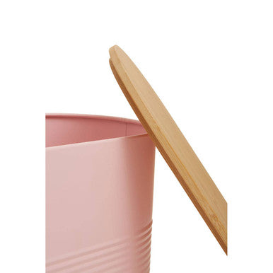 Orsina Alton Pink Bread Bin – Oval Metal Storage with Bamboo Lid