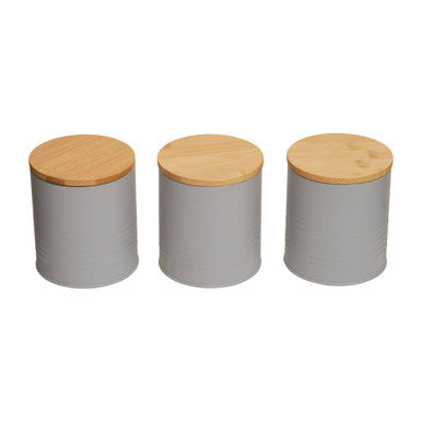 Orsina Alton Grey Kitchen Canisters with Bamboo Lids - Set of 3