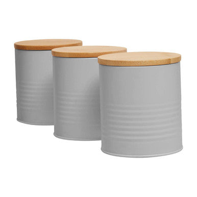 Orsina Alton Grey Kitchen Canisters with Bamboo Lids - Set of 3
