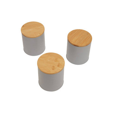 Orsina Alton Grey Kitchen Canisters with Bamboo Lids - Set of 3