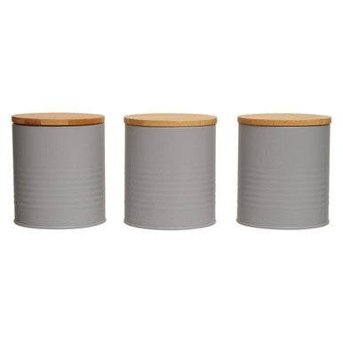 Orsina Alton Grey Kitchen Canisters with Bamboo Lids - Set of 3