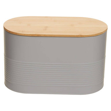 Orsina Alton Grey Bread Bin – Oval Metal Storage with Bamboo Lid