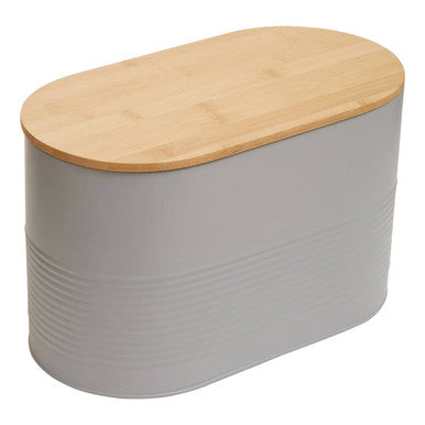 Orsina Alton Grey Bread Bin – Oval Metal Storage with Bamboo Lid
