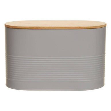 Orsina Alton Grey Bread Bin – Oval Metal Storage with Bamboo Lid