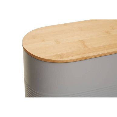Orsina Alton Grey Bread Bin – Oval Metal Storage with Bamboo Lid