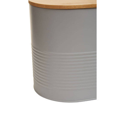 Orsina Alton Grey Bread Bin – Oval Metal Storage with Bamboo Lid