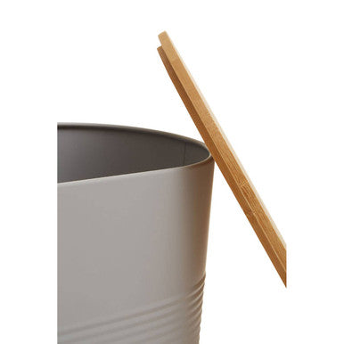 Orsina Alton Grey Bread Bin – Oval Metal Storage with Bamboo Lid