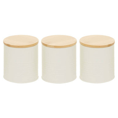 Orsina Cream Kitchen Canister Set of 3 with Bamboo Lids – Metal Storage