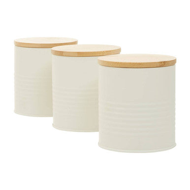 Orsina Cream Kitchen Canister Set of 3 with Bamboo Lids – Metal Storage