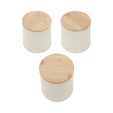 Orsina Cream Kitchen Canister Set of 3 with Bamboo Lids – Metal Storage