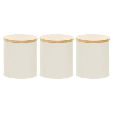 Orsina Cream Kitchen Canister Set of 3 with Bamboo Lids – Metal Storage