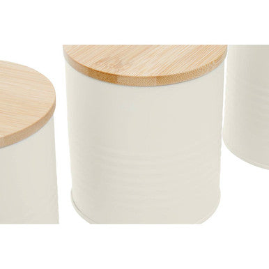 Orsina Cream Kitchen Canister Set of 3 with Bamboo Lids – Metal Storage