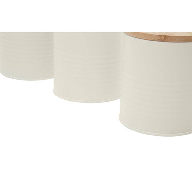 Orsina Cream Kitchen Canister Set of 3 with Bamboo Lids – Metal Storage