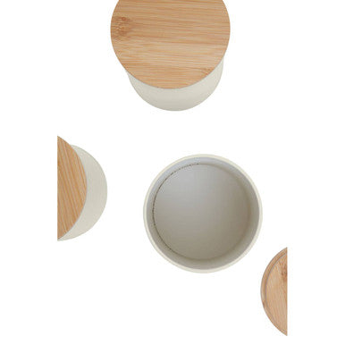 Orsina Cream Kitchen Canister Set of 3 with Bamboo Lids – Metal Storage