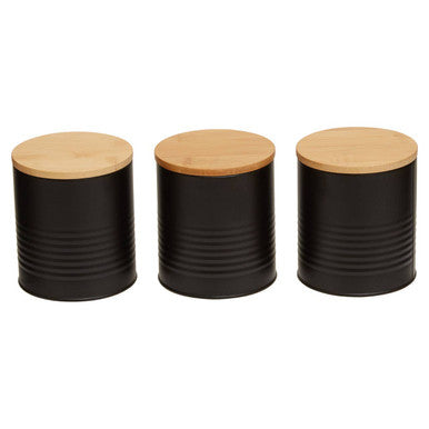 Orsina Alton Black Kitchen Canisters with Bamboo Lids - Set of 3