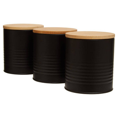 Orsina Alton Black Kitchen Canisters with Bamboo Lids - Set of 3