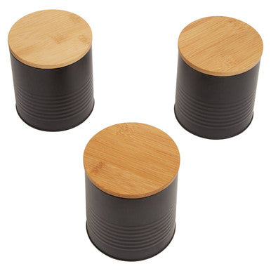 Orsina Alton Black Kitchen Canisters with Bamboo Lids - Set of 3