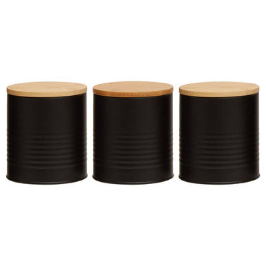 Orsina Alton Black Kitchen Canisters with Bamboo Lids - Set of 3