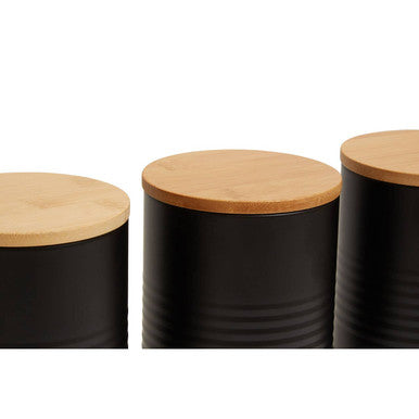 Orsina Alton Black Kitchen Canisters with Bamboo Lids - Set of 3