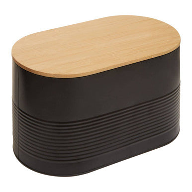 Orsina Alton Black Bread Bin – Metal Storage Box with Bamboo Lid