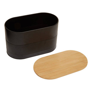 Orsina Alton Black Bread Bin – Metal Storage Box with Bamboo Lid