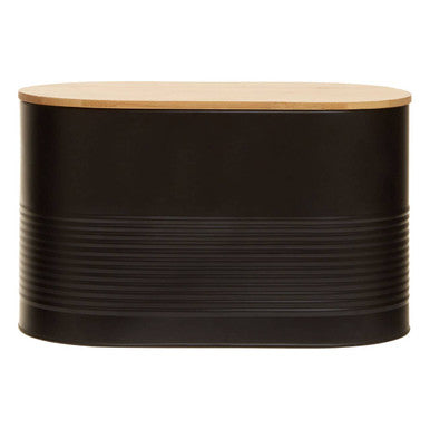 Orsina Alton Black Bread Bin – Metal Storage Box with Bamboo Lid