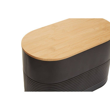 Orsina Alton Black Bread Bin – Metal Storage Box with Bamboo Lid