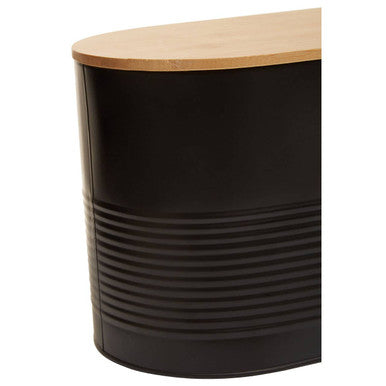 Orsina Alton Black Bread Bin – Metal Storage Box with Bamboo Lid
