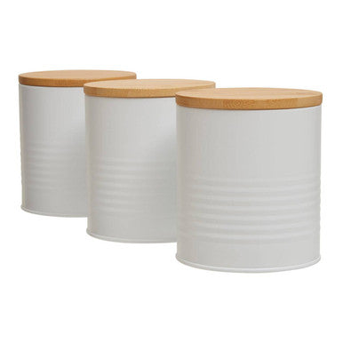 Orsina Alton White Kitchen Canisters with Bamboo Lids – Set of 3