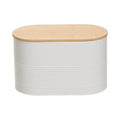 Orsina Alton White Bread Bin – Oval Metal Storage with Bamboo Lid