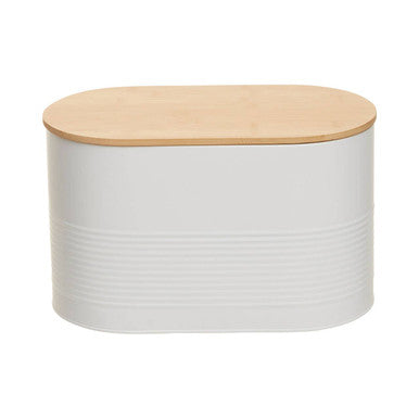 Orsina Alton White Bread Bin – Oval Metal Storage with Bamboo Lid