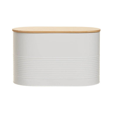 Orsina Alton White Bread Bin – Oval Metal Storage with Bamboo Lid