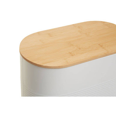 Orsina Alton White Bread Bin – Oval Metal Storage with Bamboo Lid