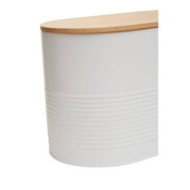 Orsina Alton White Bread Bin – Oval Metal Storage with Bamboo Lid