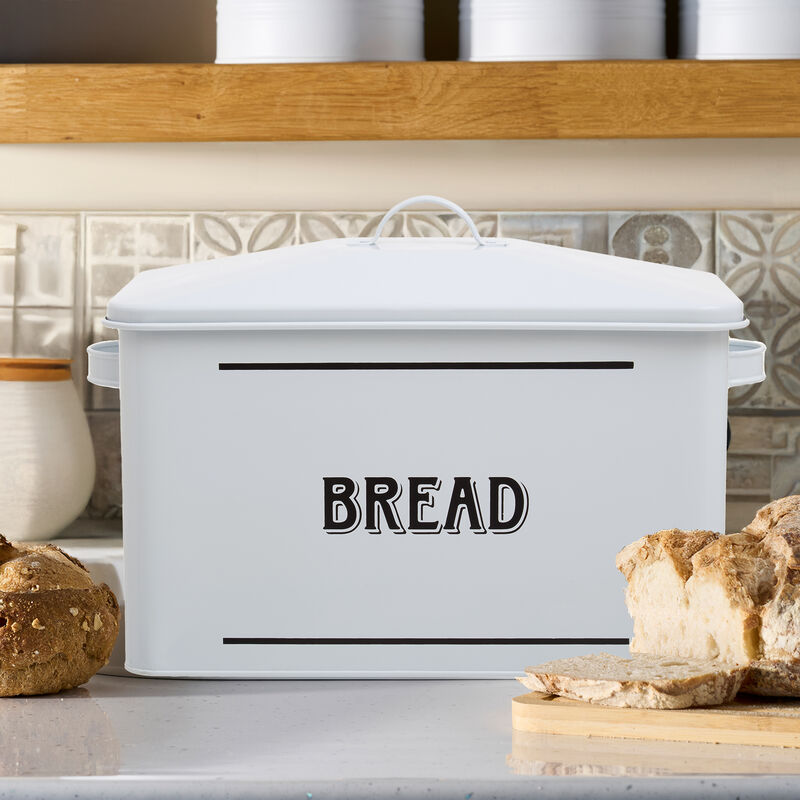 Orsina White Metal Bread Bin – Large Kitchen Countertop Bread Box