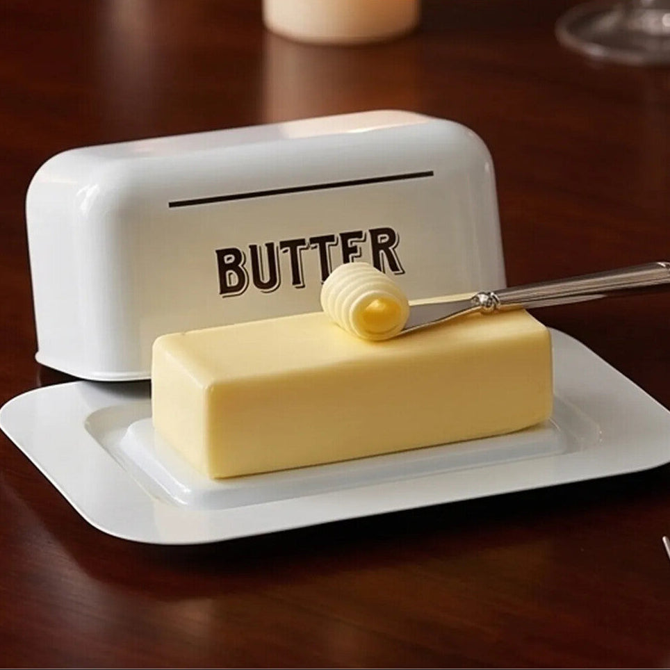 Orsina White Metal Butter Dish – Farmhouse Style Rectangular Holder