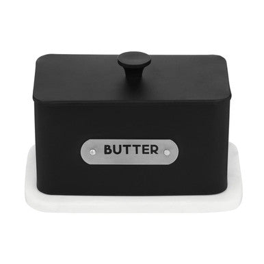 Orsina Liberty Butter Dish – Black Enamel Lid and White Base